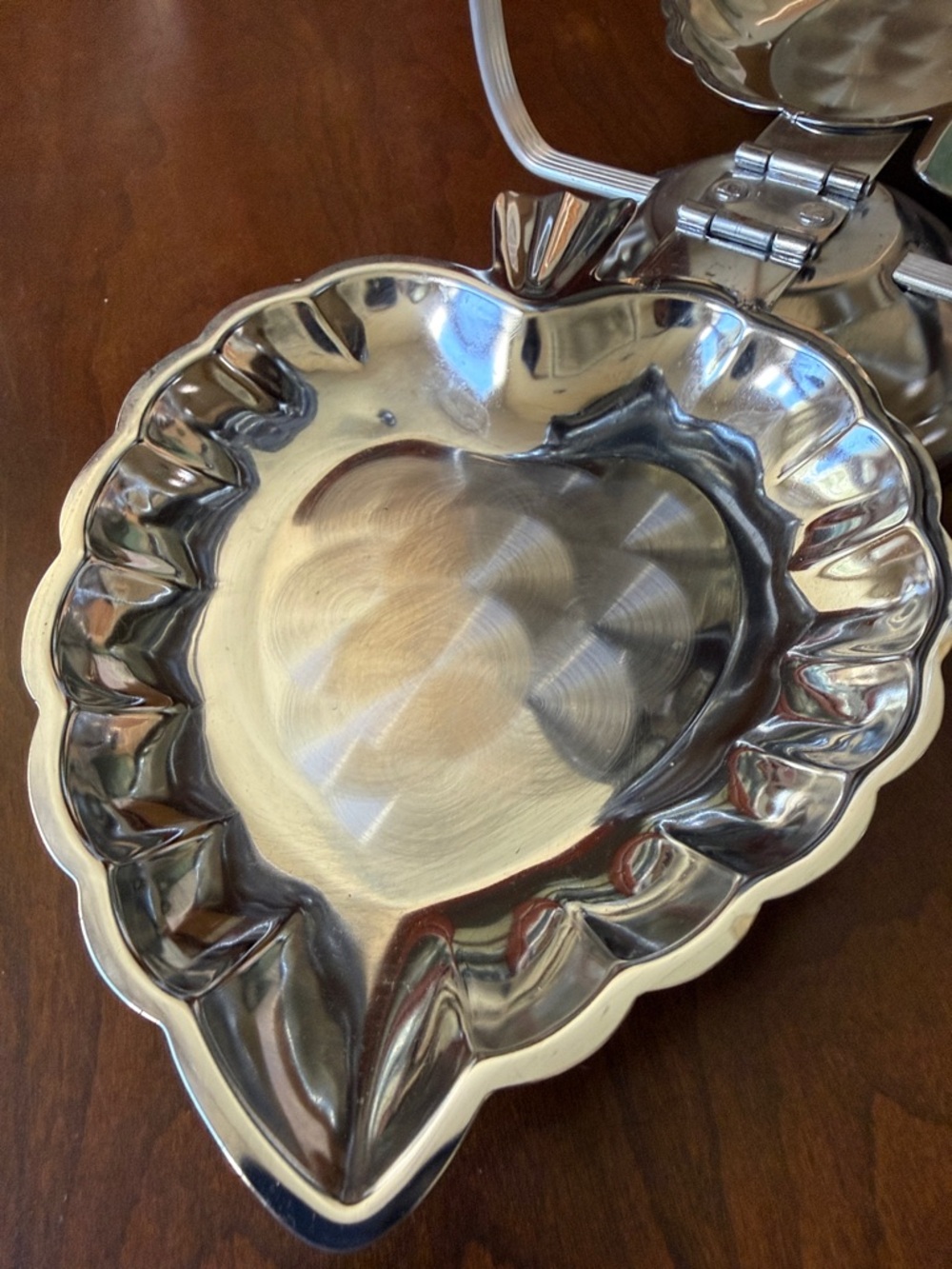 VTG MCM 3-Tiered Folding dessert snack Server Hong-Kong chrome color LEAF tray - Picture 3 of 9